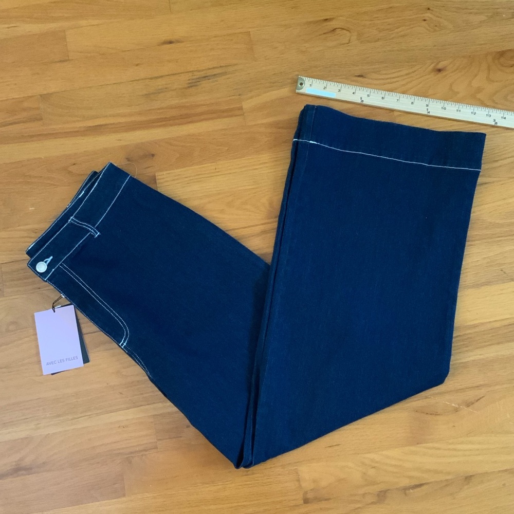 Avec Les Filles Dark Navy Wide-Leg Jeans with White Topstitching - Picture 4 of 4
